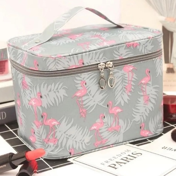🌸 COSMETIC BAG ORGANIZER CARRY CASE FLAMINGO STORAGE TRAVEL ACCESSORIES BOHO - Picture 2 of 2